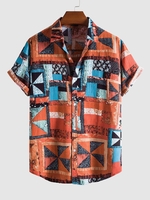 Retro Ethnic Print Button Vacation Shirt Xl Red