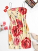 Retro Floral Print Bodycon Mini Dress S Light yellow