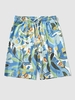 Retro Floral Printed Drawstring Casual Shorts Xl Blue