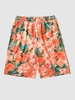 Retro Floral Printed Drawstring Casual Shorts Xl Orange