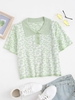 Retro Floral Puff Sleeve Knitted Top Light green