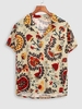 Retro Flower Print Short Sleeve Button Shirt Xl Deep yellow