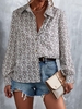 Retro Graphic Print Button Blouse S Multi a