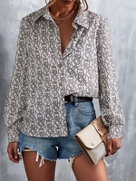 Retro Graphic Print Button Blouse S Multi a
