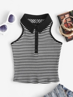 Retro Halter Striped Knitted Baby Polo Tank Top M Black