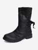 Retro Knitted Spliced Design Back Lace-up Fleece-lined Calf Boots