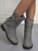 Retro Knitted Spliced Design Back Lace-up Fleece-lined Calf Boots
