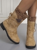 Retro Knitted Spliced Design Back Lace-up Fleece-lined Calf Boots