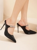 Retro Rhinestone Strap Design Pointed Toe Mule Pumps