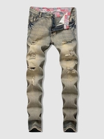 Retro Ripped Casual Denim Jeans 32 Light yellow