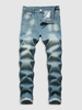 Retro Ripped Zipper Button Jeans 38 Light blue
