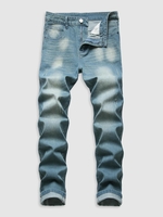 Retro Ripped Zipper Button Jeans 38 Light blue