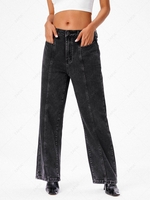 Retro Straight High Waist Denim Pants S Black