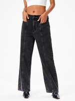 Retro Straight High Waist Denim Pants Xs Black