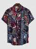 Retro Tribal Print Button Up Shirt Xxl Deep blue