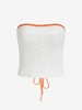 Reversible Open Knit Lace Up Strapless Contrast Trim Tank Top S White