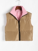 Reversible Zip Up Quilted Padded Vest L Coffee