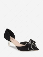 Rhinestone Bow Decor Woolen Two Piece Pumps