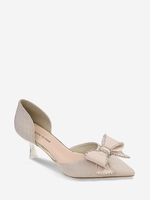 Rhinestone Bow Decor Woolen Two Piece Pumps