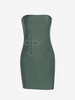 Rhinestone Cross Mini Tube Dress L Deep green