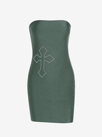 Rhinestone Cross Mini Tube Dress S Deep green