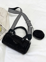 Rhinestone Cylinder Crossbody Bag with Purse