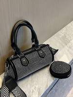 Rhinestone Cylinder Crossbody Bag with Purse