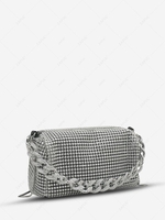 Rhinestone Decor Chain Zipper Buckle Bag