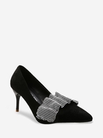Rhinestone Decor Faux Suede Heeled Pumps