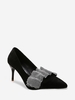 Rhinestone Decor Faux Suede Heeled Pumps