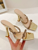 Rhinestone Decor Knot Detail High Heel Mule Sandals