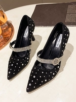 Rhinestone Decor Pointed Toe Heeled Pumps