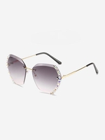 Rhinestone Decor Rimless Ombre Lens Sunglasses