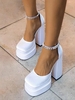 Rhinestone Decor Satin Chunky Heel Platform Shoes