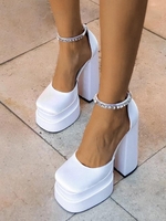 Rhinestone Decor Satin Chunky Heel Platform Shoes