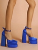 Rhinestone Decor Satin Chunky Heel Platform Shoes