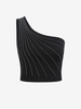Rhinestone Embellished One Shoulder Crop Tank Top S Black