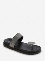 Rhinestone Embellished Thick Sole Flat Thong Slides