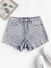 Rhinestone Frayed Light Wash Denim Shorts M Light blue