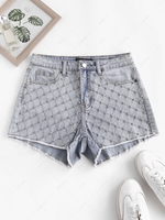 Rhinestone Frayed Light Wash Denim Shorts M Light blue