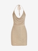 Rhinestone Halterneck Bodycon Mini Dress M Light coffee