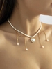Rhinestone Heart Chain Charmed Faux Pearl Choker Necklace