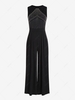 Rhinestone Ladder Cut Wide Leg Jumpsuit L Black