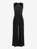 Rhinestone Ladder Cut Wide Leg Jumpsuit M Black