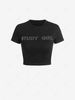 Rhinestone Letter Crop T Shirt M Black