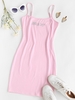 Rhinestone Letter Spaghetti Strap Mini Dress M Light pink