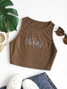 Rhinestone Letters Jersey Crop Top M Coffee