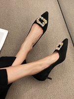 Rhinestone Metal Decor Pointed Toe Faux Suede Pumps