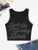 Rhinestone Rib-knit Raw Hem Tank Top L Black