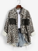 Rhinestone Tassels Frayed Leopard Print High Low Denim Jacket L Multi a